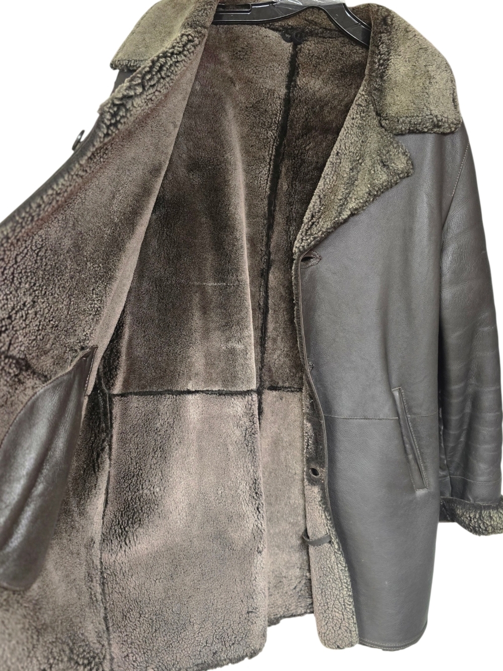Men's Shearling Leather Coat - Brown - Picture 2 of 2